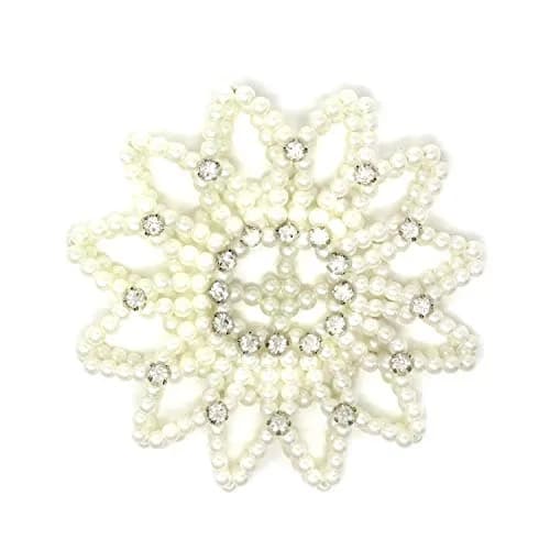 Honbay Hair Bun Cover Elastic Handmade Crochet Hair Net Snood with Pearls and Rhinestones for Ballet, Dance, Skating, etc (White) | Elegant Hair Bun Accessory thumbnail 5
