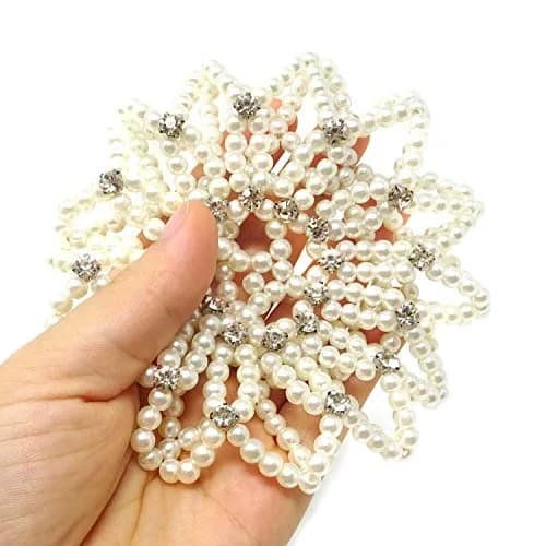 Honbay Hair Bun Cover Elastic Handmade Crochet Hair Net Snood with Pearls and Rhinestones for Ballet, Dance, Skating, etc (White) | Elegant Hair Bun Accessory thumbnail 6