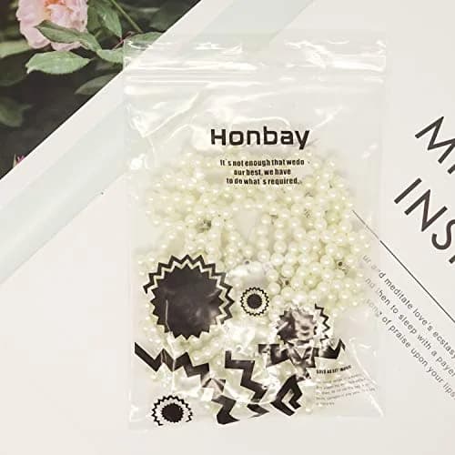 Honbay Hair Bun Cover Elastic Handmade Crochet Hair Net Snood with Pearls and Rhinestones for Ballet, Dance, Skating, etc (White) | Elegant Hair Bun Accessory thumbnail 7