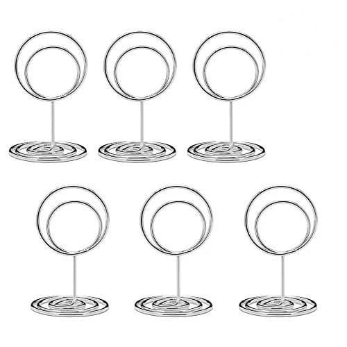 Jofefe Silver 20pcs Mini Place Card Holders with Ring Design | Elegant Table Number Stands for Weddings & Parties — Silver