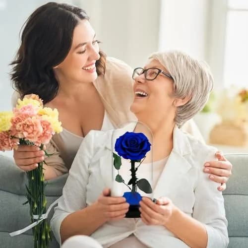 SW Forever Preserved Real Rose Flower in Glass Dome with Gift Box | Blue Eternal Rose for Mom Women, Valentine's Day, Anniversary thumbnail 2