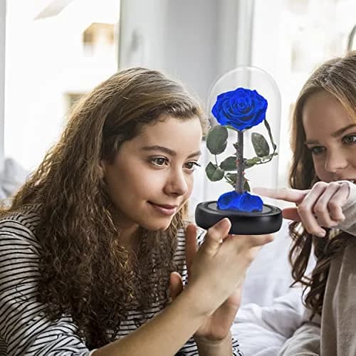 SW Forever Preserved Real Rose Flower in Glass Dome with Gift Box | Blue Eternal Rose for Mom Women, Valentine's Day, Anniversary thumbnail 3