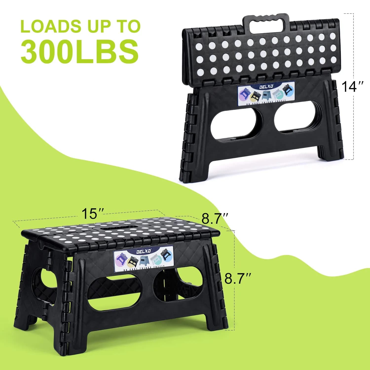 Delxo Folding Step Stool 9 inch (22.86 cm) | Extra Wide 15-inch Platform for Kids & Adults, 300 Lbs Capacity - view 2