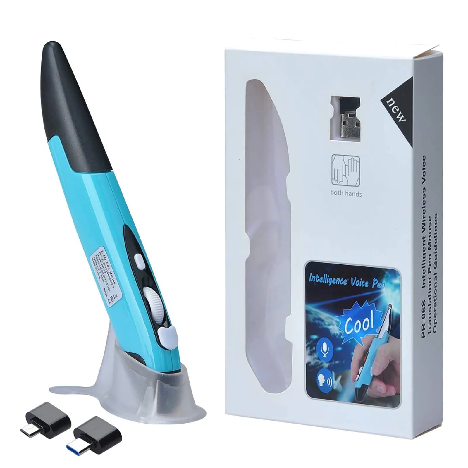 lychee Wireless Optical Pocket Pen Mouse Blue | 1600 DPI Adjustable, 2.4GHz USB Receiver, Ergonomic Design - view 8