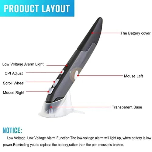lychee Wireless Optical Pocket Pen Mouse Grey | 1600 DPI Adjustable for PC Laptop Notebook Computer Mac thumbnail 4