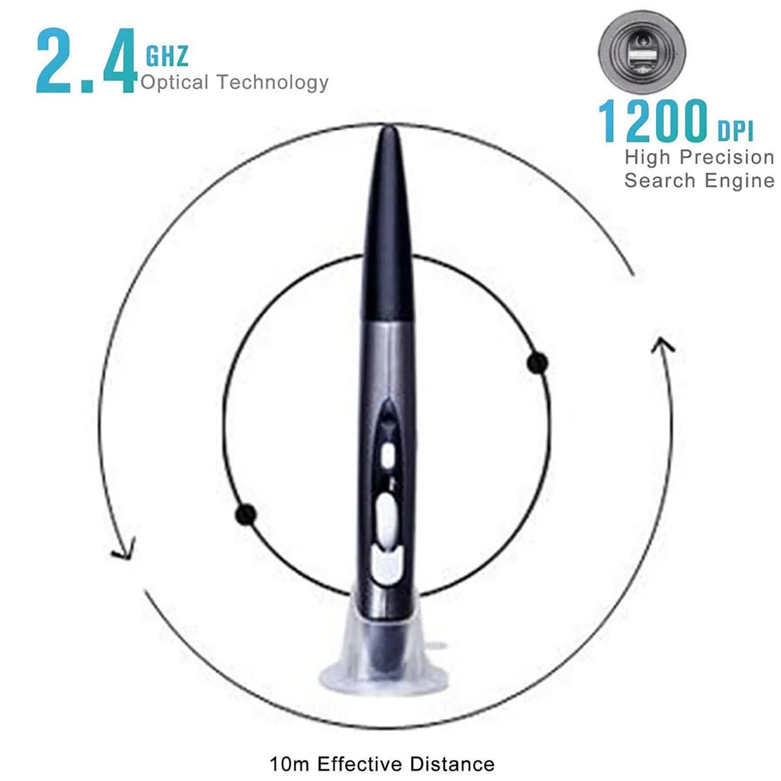 lychee Wireless Optical Pocket Pen Mouse Grey | 1600 DPI Adjustable for PC Laptop Notebook Computer Mac - view 2
