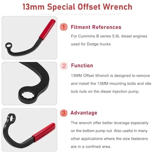 Camoo 13mm Injection Pump and Idle Lock Nut Wrench | Offset Wrench for Cummins 5.9L Diesel Engines thumbnail 2