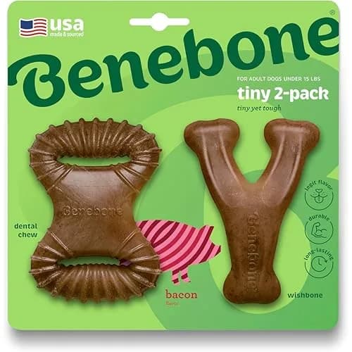 Benebone Tiny 2-Pack Dog Chew Toys, Real Bacon Flavor | Durable Nylon for Small Dogs thumbnail 1