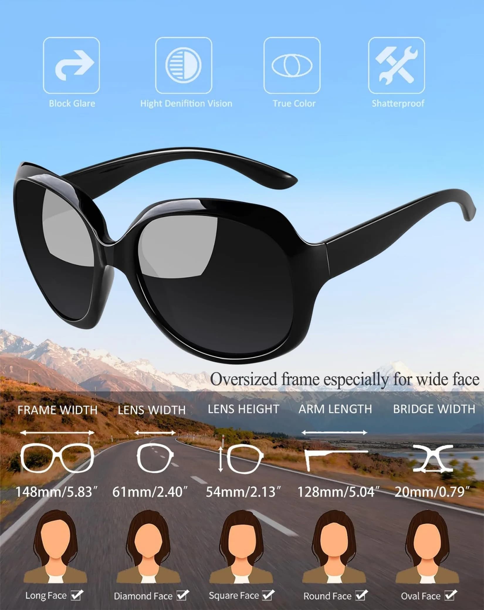 Joopin Oversized Butterfly Sunglasses for Women | Polarized UV400 Protection - view 3