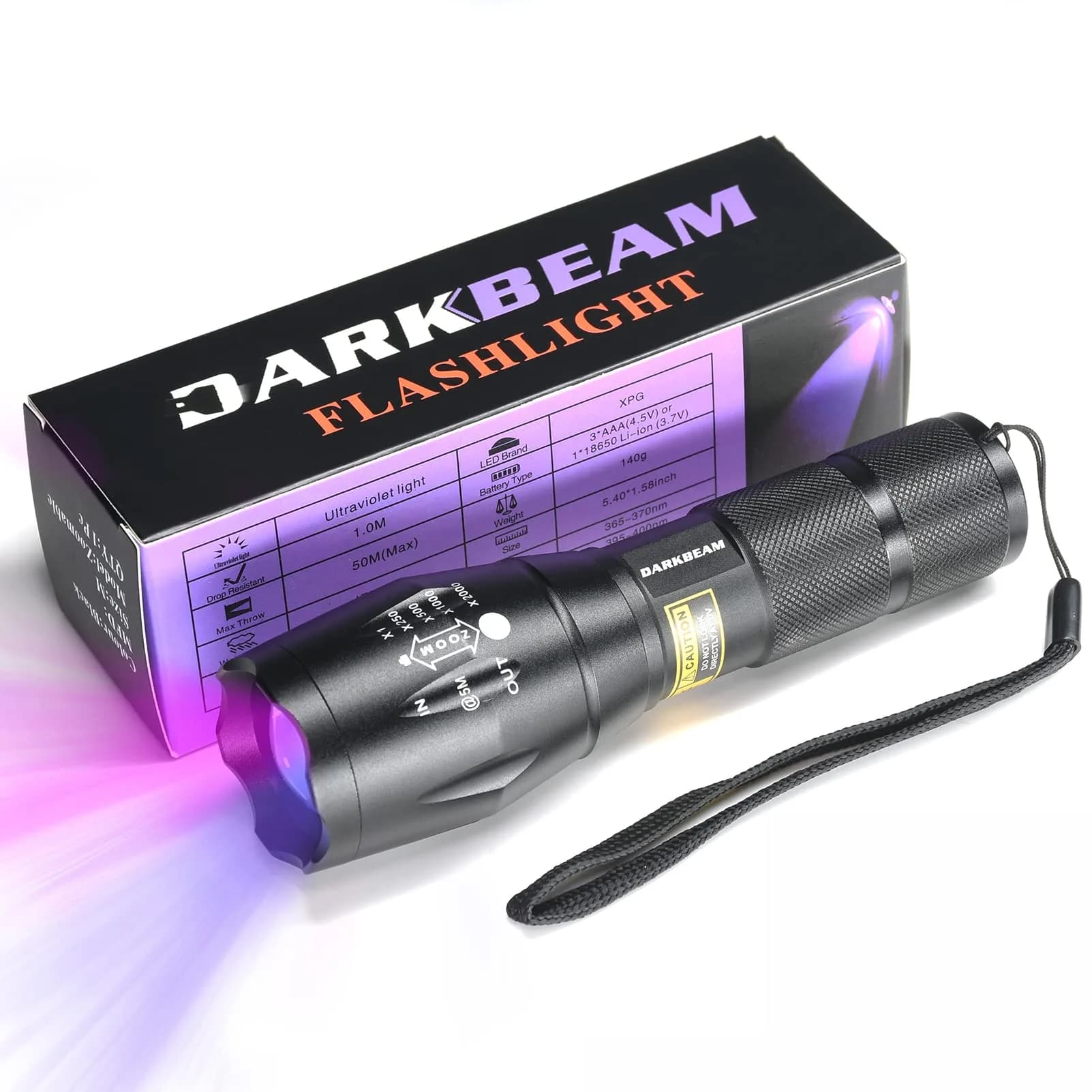 DARKBEAM UV 365nm & 395nm Dual Black Light Woods lamp Blacklight Flashlight | Detects Stains & Currency — 365nm & 395nm UV Flashlight + AAA*3