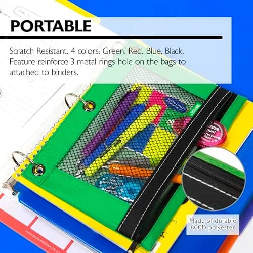 BAZIC PRODUCTS 3-Ring Pencil Pouch with Mesh Window | Durable Organizer for School & Office thumbnail 5