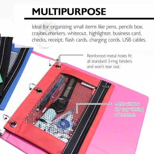 BAZIC PRODUCTS 3-Ring Pencil Pouch with Mesh Window | Durable Organizer for School & Office thumbnail 3