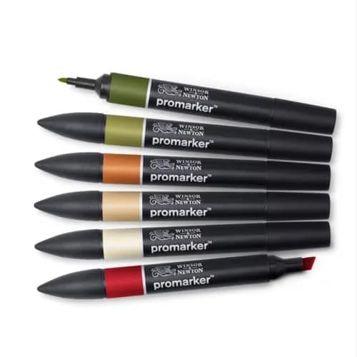 Winsor & Newton ProMarker Set, 6 Count, Landscape | Alcohol-Based Ink Markers for Drawing & Crafting thumbnail 1