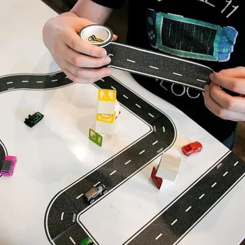 PlayTape Road Tape for Toy Cars - 4-Pack Asphalt Road (120 ft total) | Sticks to Flat Surfaces, No Residue thumbnail 7