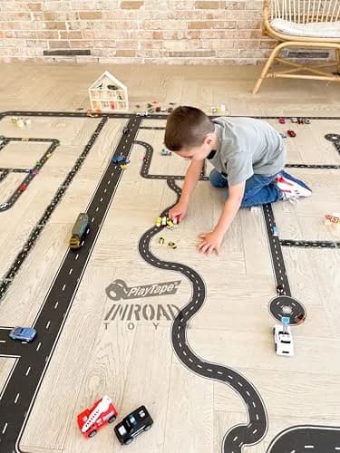 PlayTape Road Tape for Toy Cars - 4-Pack Asphalt Road (120 ft total) | Sticks to Flat Surfaces, No Residue thumbnail 8
