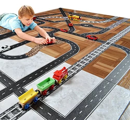 PlayTape Road Tape for Toy Cars - 4-Pack Asphalt Road (120 ft total) | Sticks to Flat Surfaces, No Residue thumbnail 3