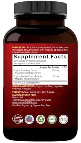 NatureBell Cranberry Concentrate with Acerola, 240 Vegetarian Capsules | Organic, Non-GMO, cGMP thumbnail 7