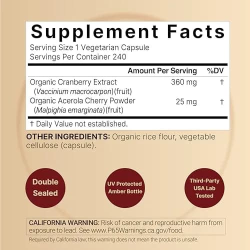 NatureBell Cranberry Concentrate with Acerola, 240 Vegetarian Capsules | Organic, Non-GMO, cGMP thumbnail 2