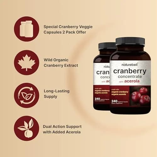 NatureBell Cranberry Concentrate with Acerola, 240 Vegetarian Capsules | Organic, Non-GMO, cGMP thumbnail 3