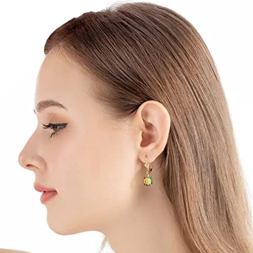 EVEVIC Austrian Crystal Cube Drop Earrings for Women | Geometric Sparkle & Gold Finish thumbnail 2