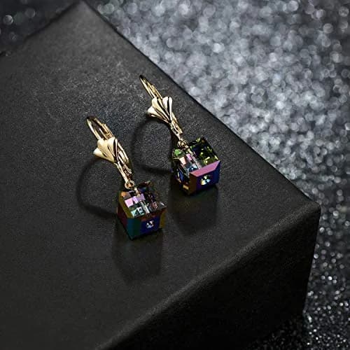 EVEVIC Austrian Crystal Cube Drop Earrings for Women | Geometric Sparkle & Gold Finish thumbnail 3