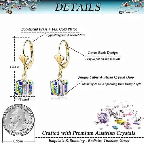 EVEVIC Austrian Crystal Cube Drop Leverback Earrings for Women | 2.5 cm (1") Drop thumbnail 4