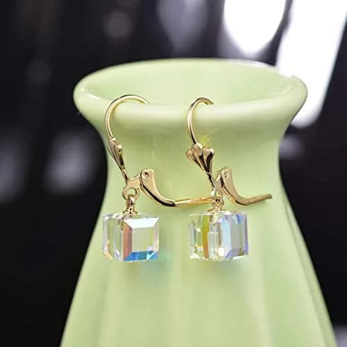 EVEVIC Austrian Crystal Cube Drop Leverback Earrings for Women | 2.5 cm (1") Drop thumbnail 5