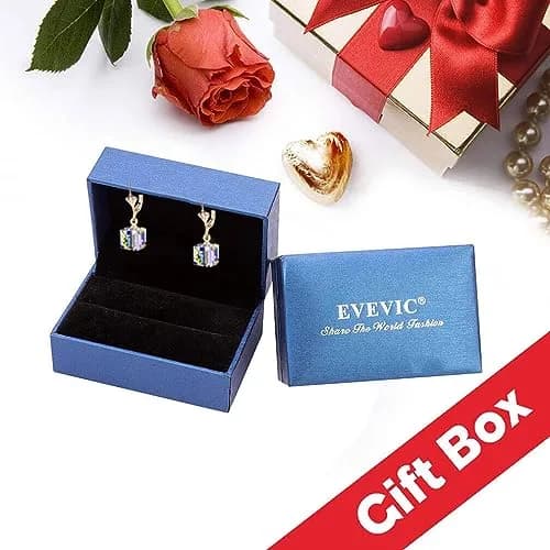 EVEVIC Austrian Crystal Cube Drop Leverback Earrings for Women | 2.5 cm (1") Drop thumbnail 6