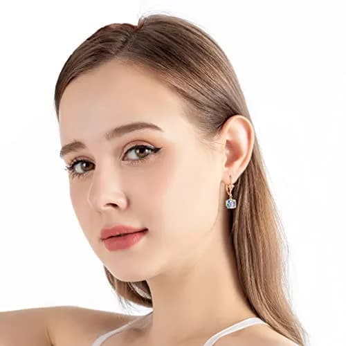 EVEVIC Austrian Crystal Cube Drop Leverback Earrings for Women | 2.5 cm (1") Drop thumbnail 7