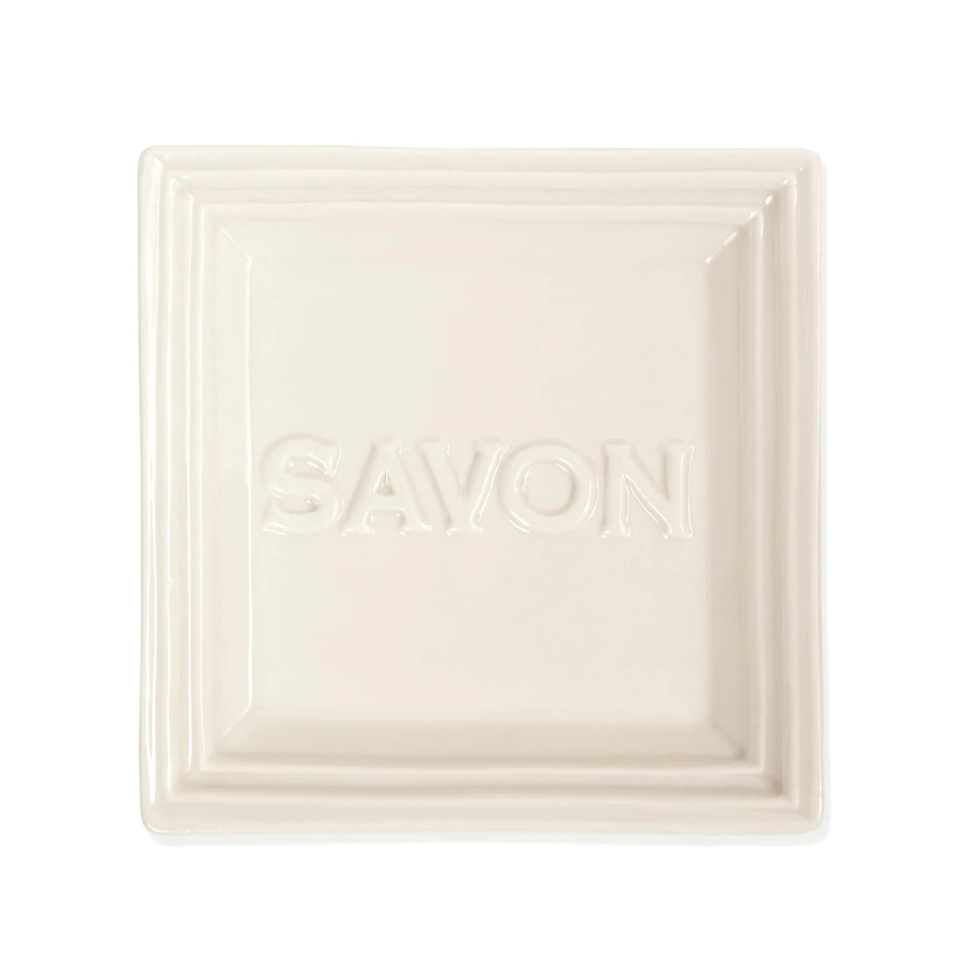 Pre de Provence Marseille Olive Oil Ceramic Soap Dish | Classic French Design, Keeps Bar Dry, 4.3" Square
