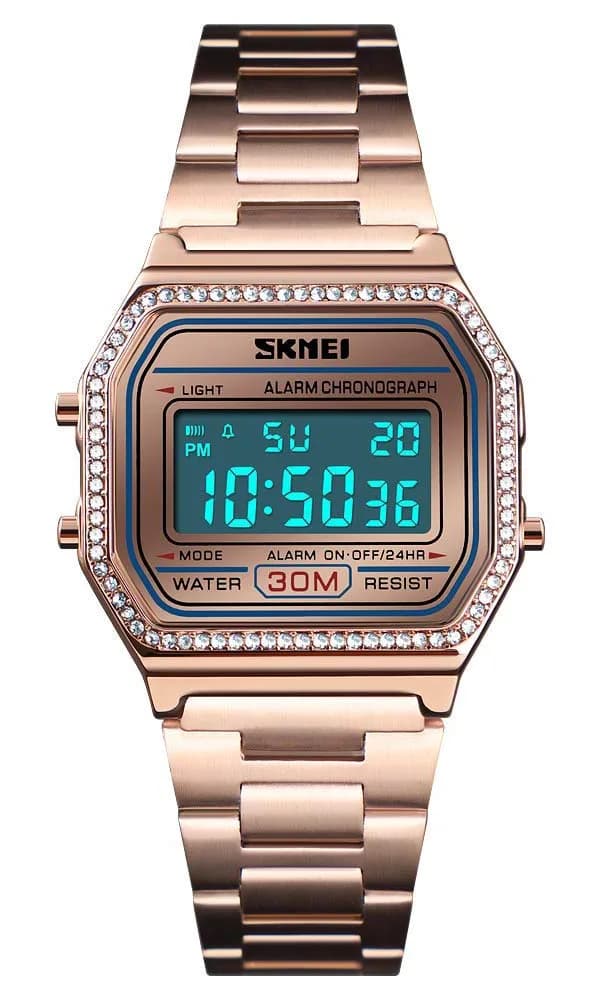 Gosasa Digital Unisex Sports Watch 33mm Rose Gold Waterproof Backlit