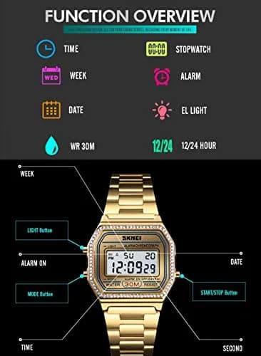 Gosasa Digital Unisex Sports Watch 33mm Rose Gold Waterproof Backlit thumbnail 6
