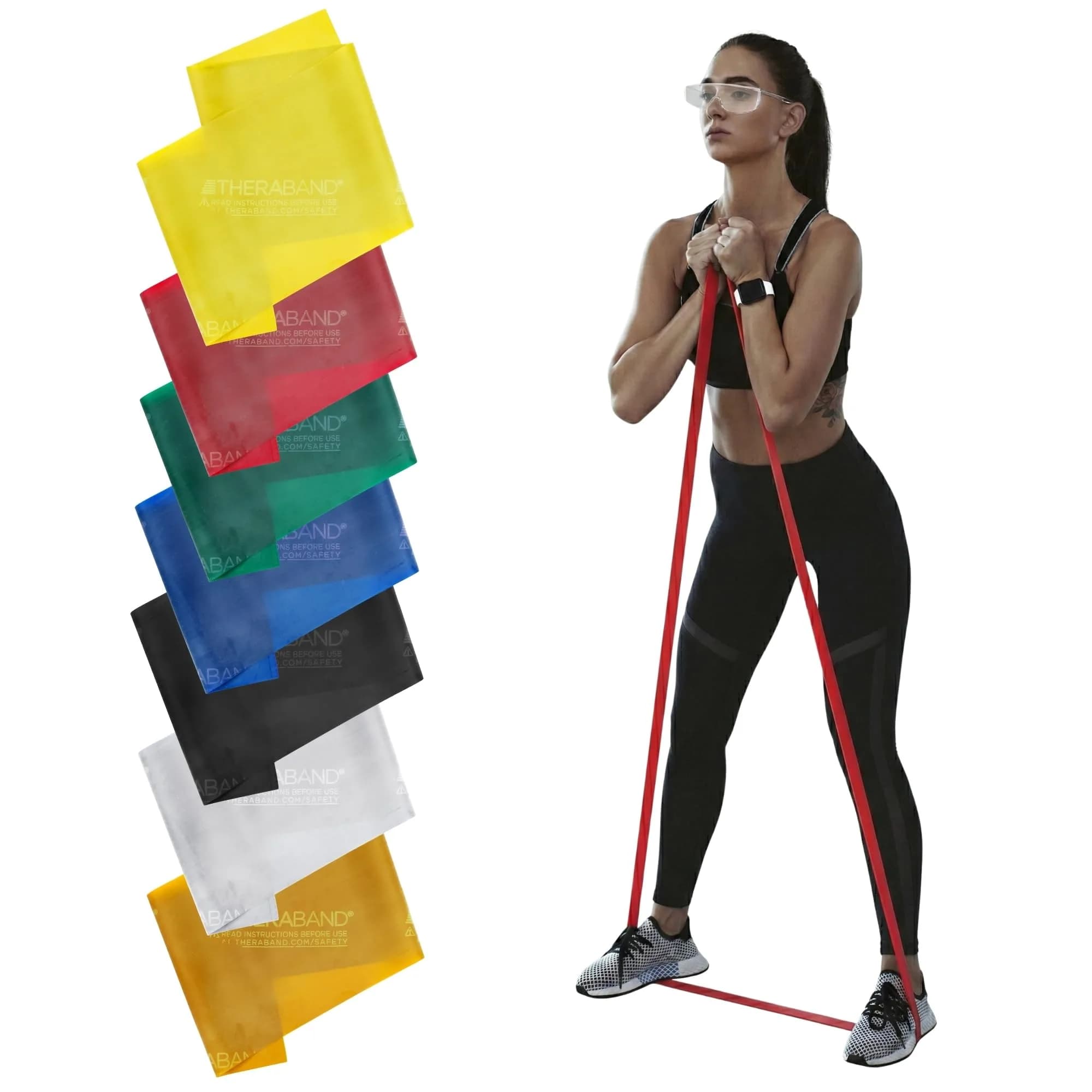 THERABAND Professional Latex Resistance Band Set, Pack of 7, 6 Ft | Full Body Strength & Rehab