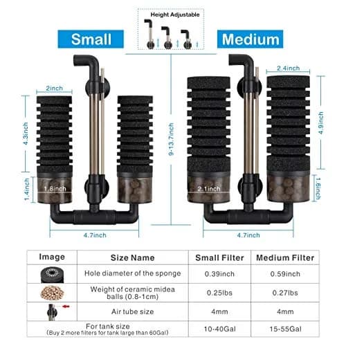 Hygger Aquarium Double Sponge Filter 6" x 9-13" | Bio & Physical Filtration for Fish Tanks thumbnail 6