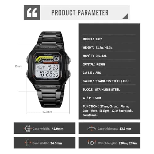 Gosasa Digital Sports Watch Medium | Multifunction Waterproof Unisex (33mm, Black) thumbnail 7