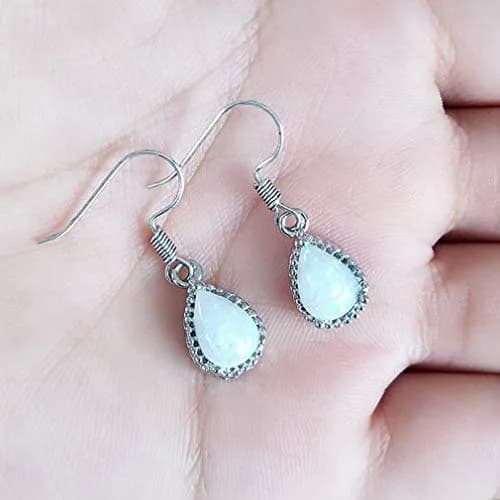 Comelyjewel White Fire Opal Teardrop Dangle Earrings for Women | 3.3 cm (1.3 in) thumbnail 5