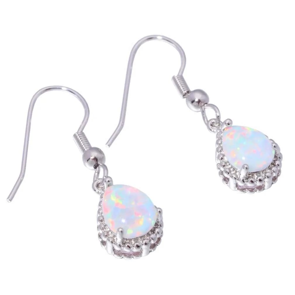 Comelyjewel White Fire Opal Teardrop Dangle Earrings for Women | 3.3 cm (1.3 in) — White
