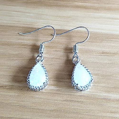 Comelyjewel White Fire Opal Teardrop Dangle Earrings for Women | 3.3 cm (1.3 in) thumbnail 4