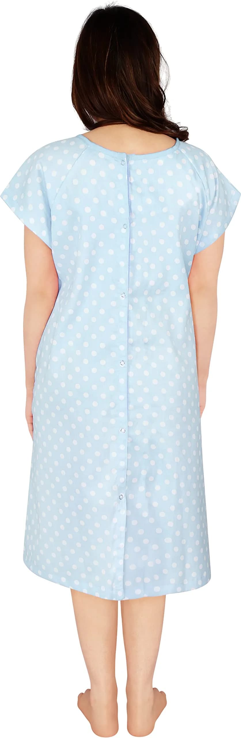 Utopia Care Women's Hospital Gown Small-Medium Polkadots Blue | Easy Access Snap Front & Back for Maternity, Nursing, Recovery - view 4