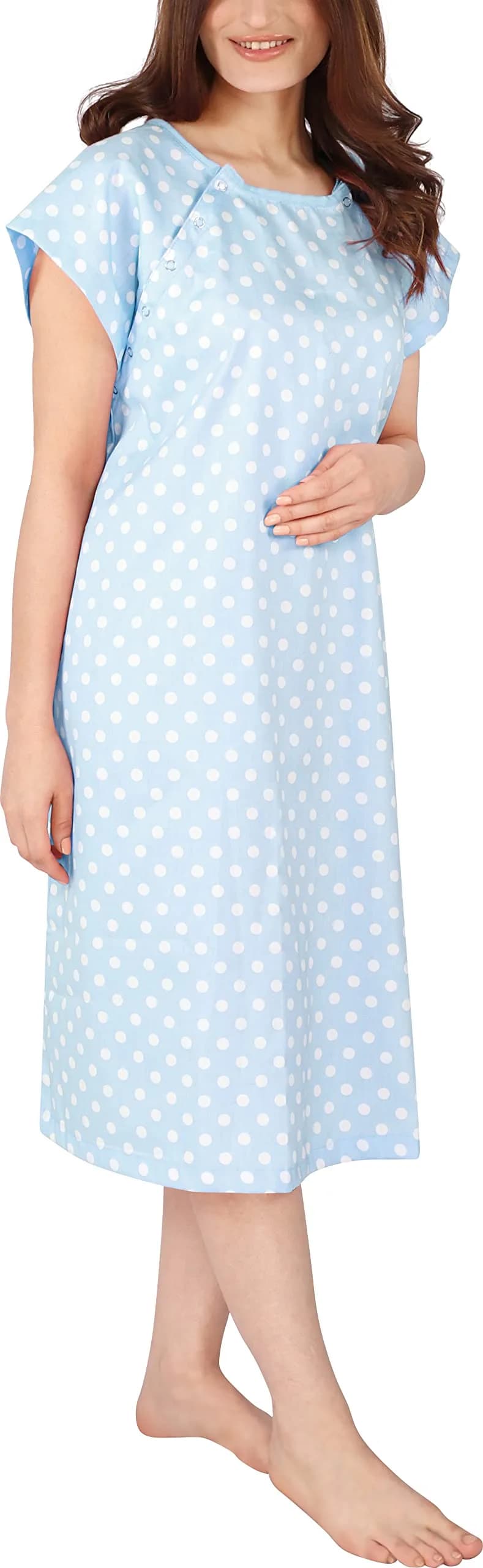 Utopia Care Women's Hospital Gown Small-Medium Polkadots Blue | Easy Access Snap Front & Back for Maternity, Nursing, Recovery - main product image