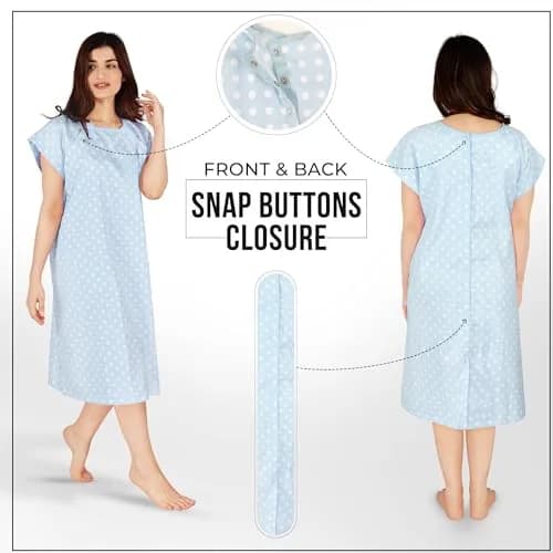 Utopia Care Women's Hospital Gown Small-Medium Polkadots Blue | Easy Access Snap Front & Back for Maternity, Nursing, Recovery thumbnail 3