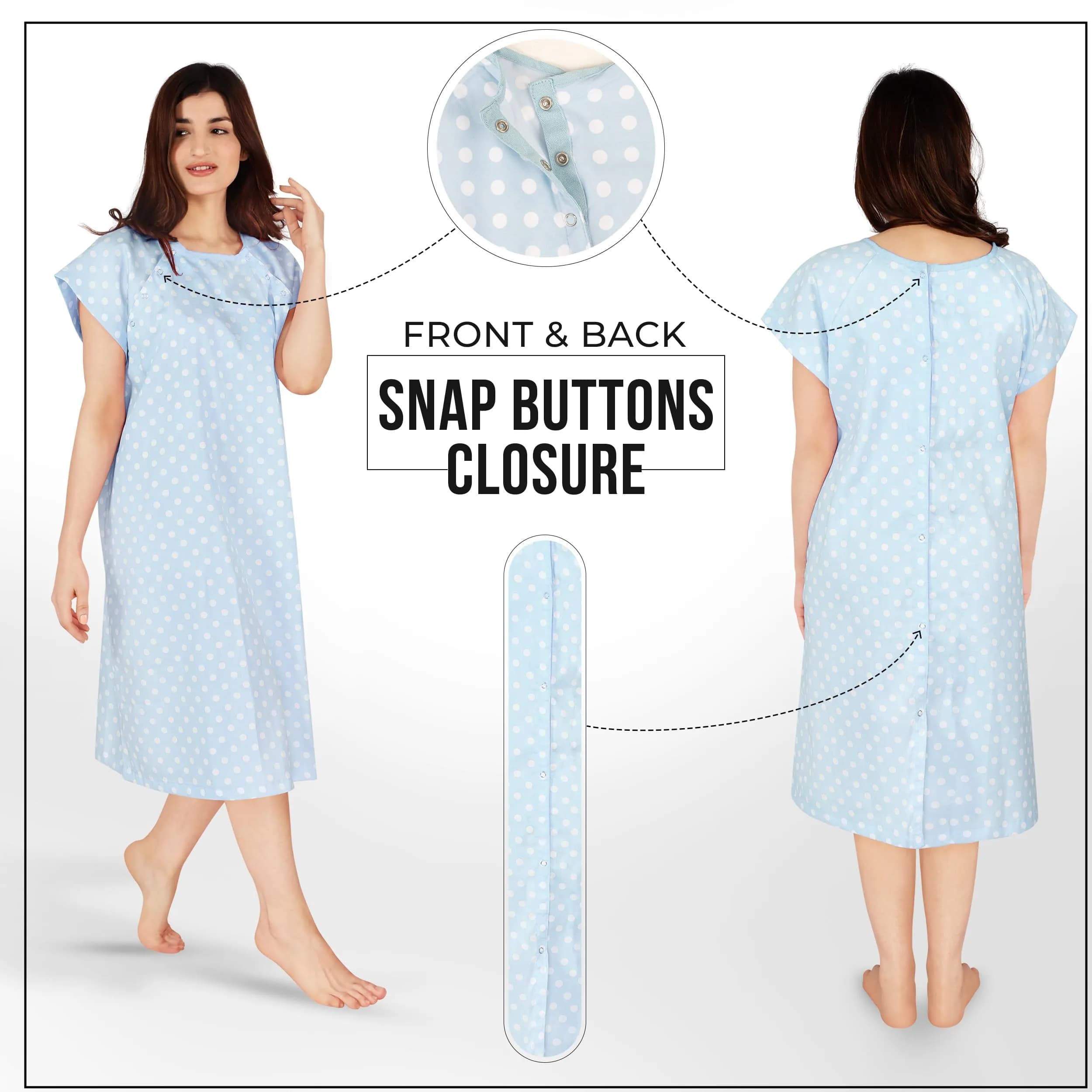 Utopia Care Women's Hospital Gown Small-Medium Polkadots Blue | Easy Access Snap Front & Back for Maternity, Nursing, Recovery - view 3
