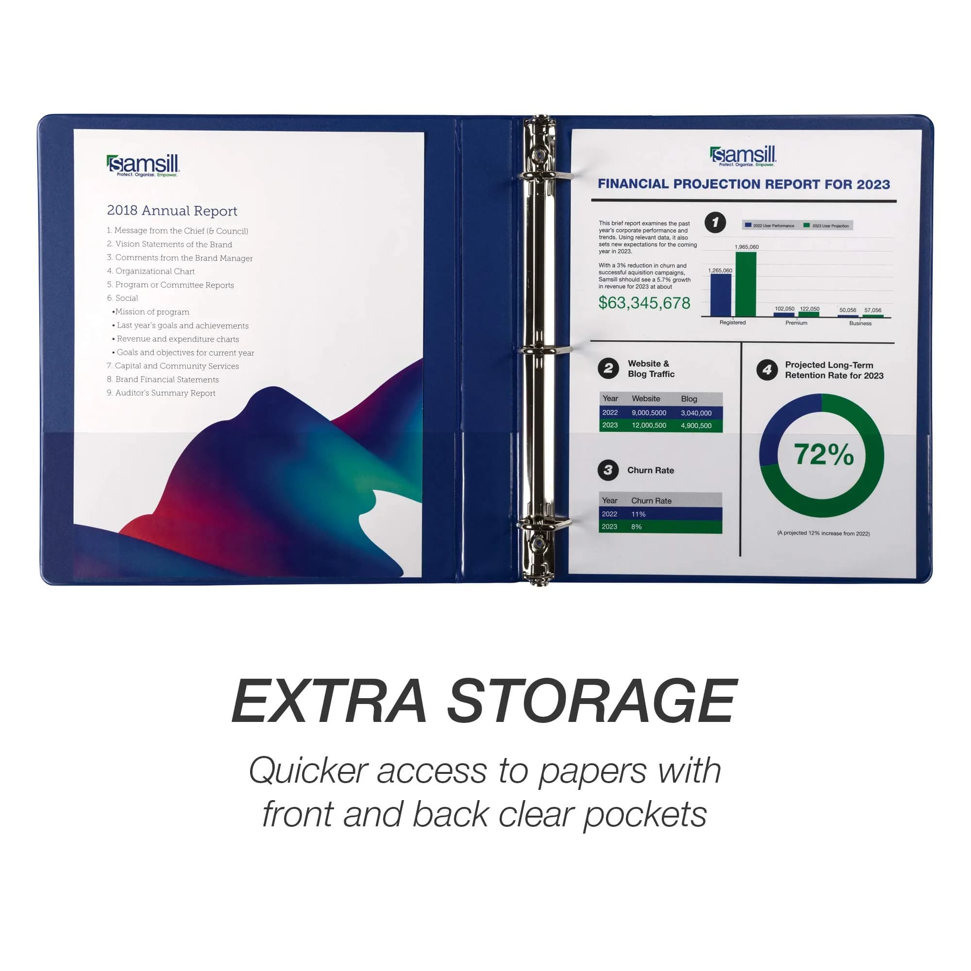 Samsill Durable 1 Inch 3 Ring Binder, Blue, 4 Pack | Heavy-Duty D-Ring Storage for Office & School - view 4