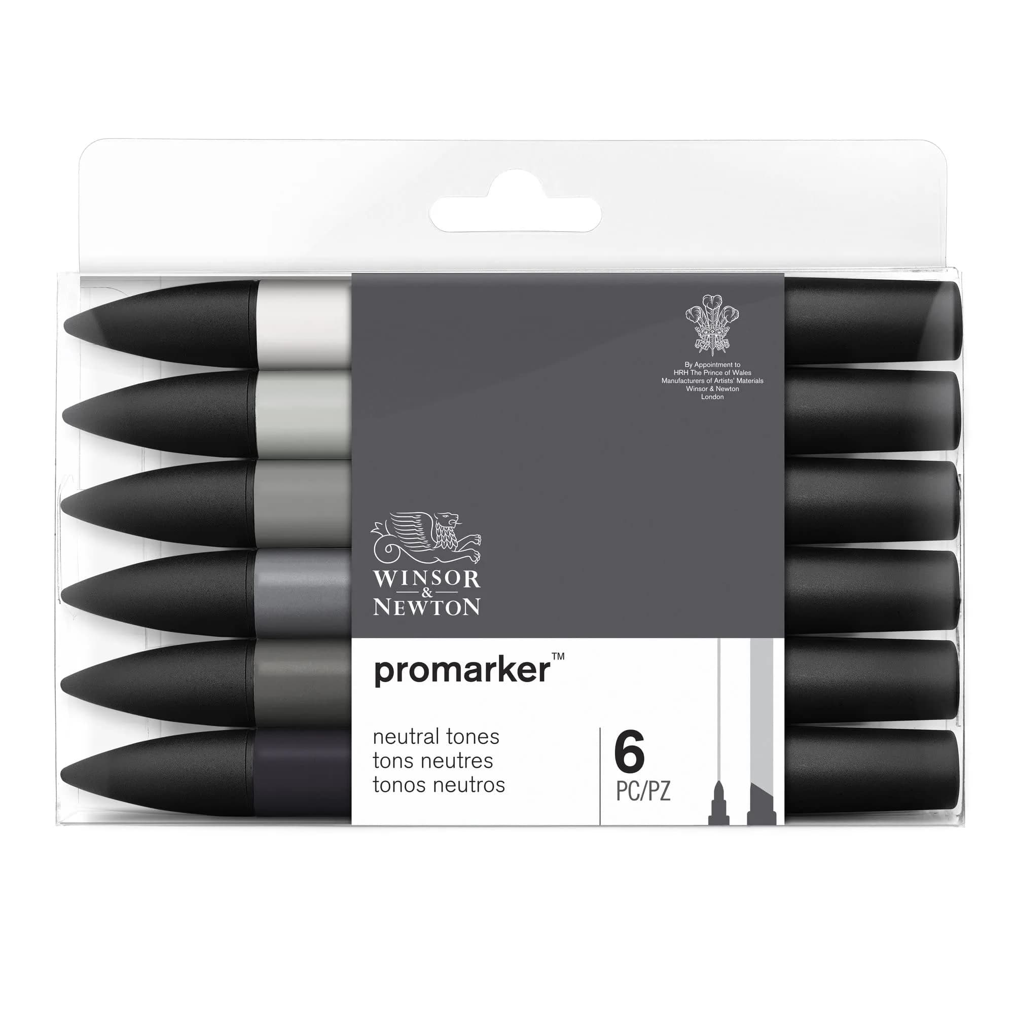 Winsor & Newton ProMarker Set, 6 Count, Neutral Tones | Alcohol-Based Ink for Drawing & Illustration — Neutral Tones