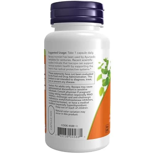 NOW Foods Bacopa Extract 450 mg | Supports Brain & Nervous System Health* | 90 Veg Capsules thumbnail 3