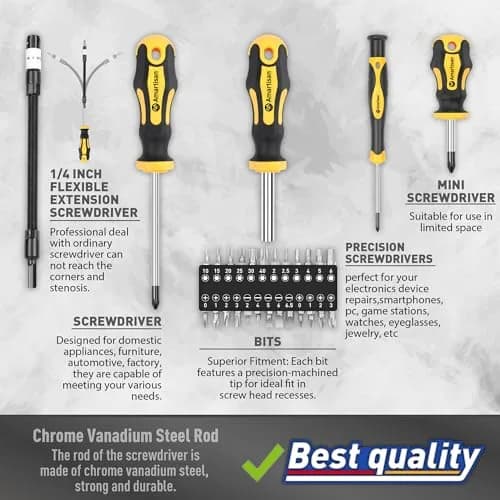 Amartisan Magnetic Screwdriver Set with Case, 43-Piece Set | Precision, Phillips, Slotted, Hex, Pozidriv, Torx, Magnetizer thumbnail 3