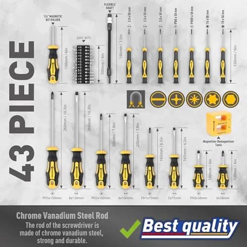 Amartisan Magnetic Screwdriver Set with Case, 43-Piece Set | Precision, Phillips, Slotted, Hex, Pozidriv, Torx, Magnetizer thumbnail 4
