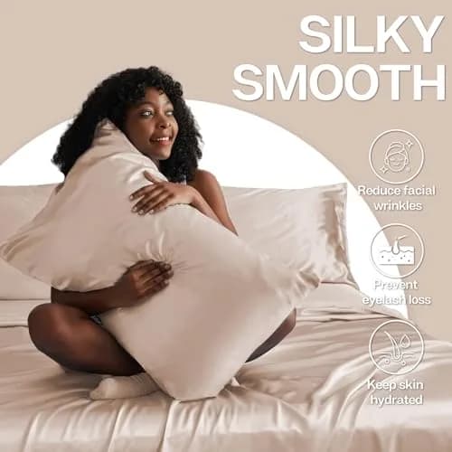 MR&HM Satin Pillowcase 2 Pack, Queen Size 76.2cm (30") x 50.8cm (20") Champagne | Smooth Cooling Satin Pillowcase with Envelope Closure thumbnail 4