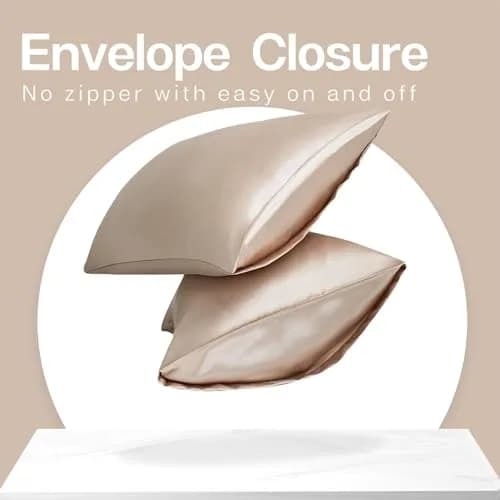 MR&HM Satin Pillowcase 2 Pack, Queen Size 76.2cm (30") x 50.8cm (20") Champagne | Smooth Cooling Satin Pillowcase with Envelope Closure thumbnail 6
