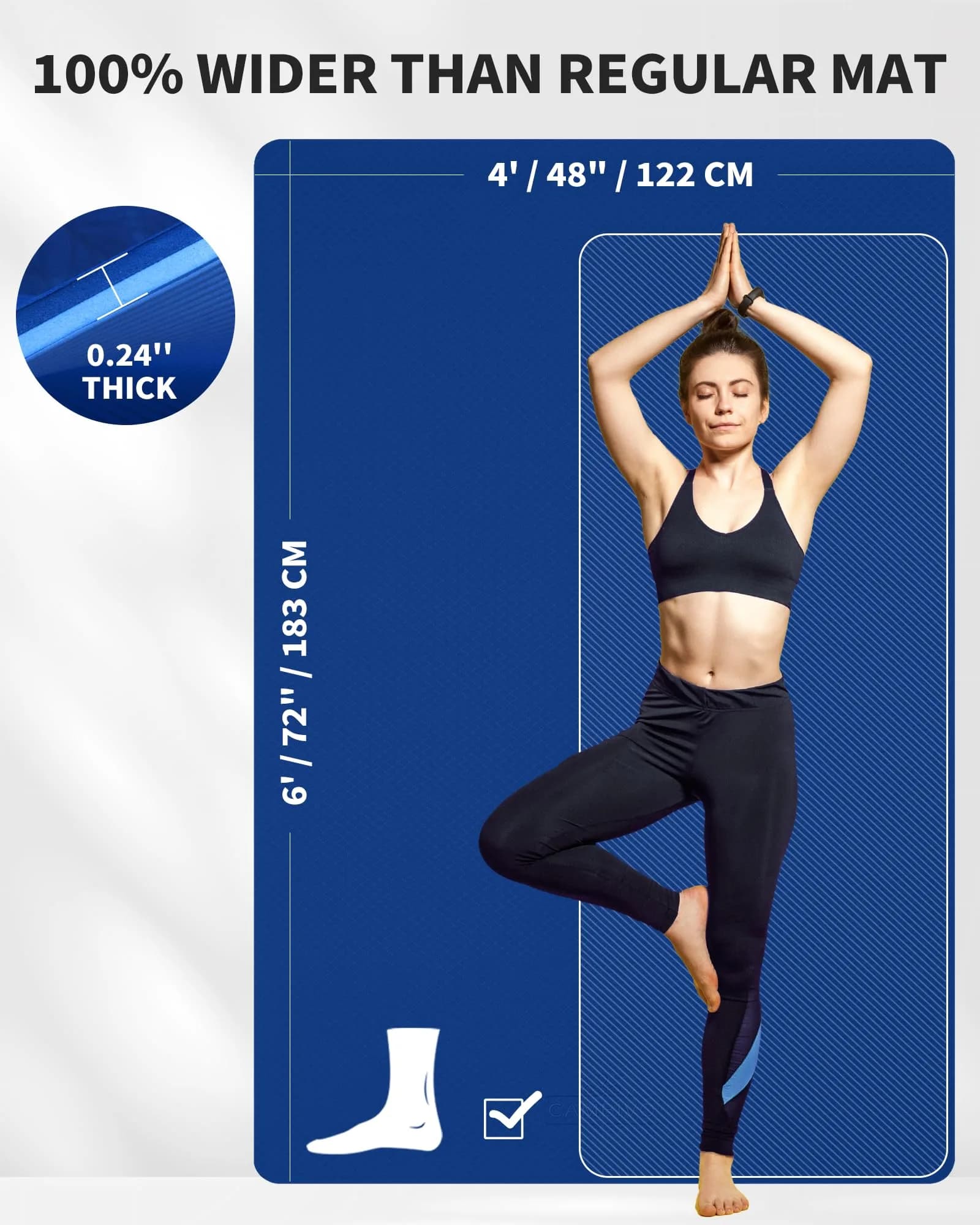 CAMBIVO Extra Wide Yoga Mat 183cm x 120cm (6'x 4') 6mm | Non-Slip TPE Workout Mat for Home Gym - view 2